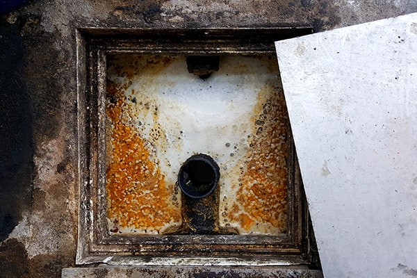 grease trap cleaning involves the removal of built-up grease and solid waste from the trap to prevent blockages and backups